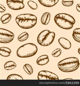 Vintage hand drawn seamless pattern with coffee beans