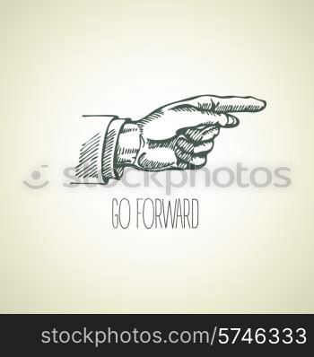Vintage hand-drawn sign pointer hand. Vector illustration EPS10