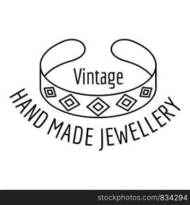 Vintage hand made jewellery logo. Outline illustration of vintage hand made jewellery vector logo for web design isolated on white background. Vintage hand made jewellery logo, outline style