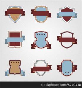 Vintage heraldry shields and ribbons retro style set.