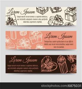 Vintage horizontal banners with gift boxes. Vintage horizontal banners template with gift boxes, vector illustration