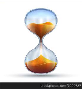 Vintage hourglass, 3d sand clock vector illustration isolated on white background. Clock timer, watch sand glass. Vintage hourglass, 3d sand clock vector illustration isolated on white background