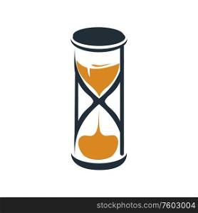 Vintage hourglass isolated retro clock. Vector timer, time measuring device with grains of sand. Antique hourglass isolated sand clock