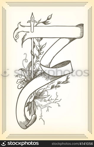 vintage illustration of a floral background with scroll