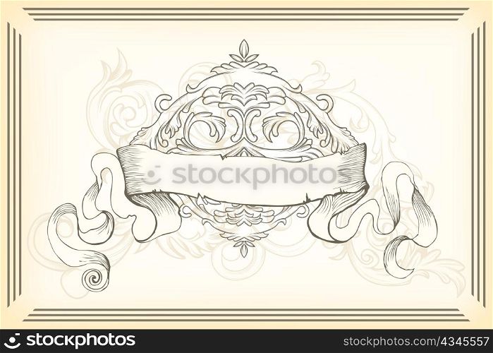 vintage illustration of a floral background with scroll