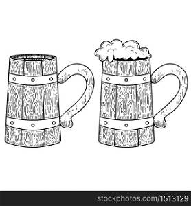 Vintage illustration of mug of beer in engraving style. Design element for logo, label, emblem, sign. Vector illustration