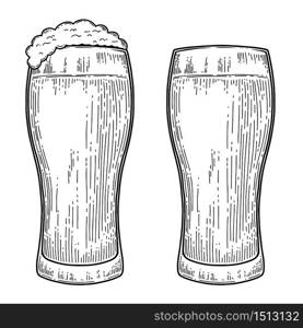 Vintage illustration of mug of beer in engraving style. Design element for logo, label, emblem, sign. Vector illustration