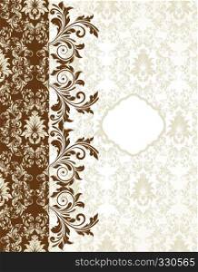 Vintage invitation card with ornate elegant abstract floral design, brown and white on gray. Vector illustration.