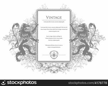 vintage invitation with lions vector illustration