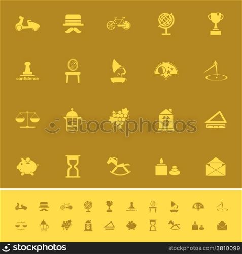 Vintage item color icons on brown background, stock vector