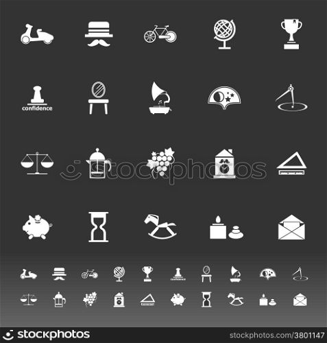 Vintage item icons on gray background, stock vector