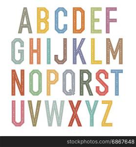 Vintage kids alphabet. Colorful vector letters