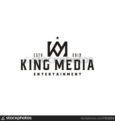 Vintage King Crown letter K and M or KM MK monogram logo design