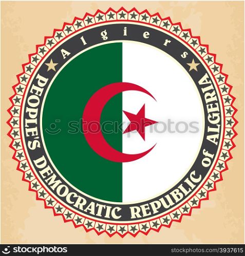 Vintage label cards of Algeria flag. Vector illustration
