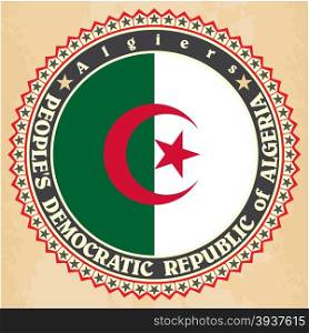 Vintage label cards of Algeria flag. Vector illustration