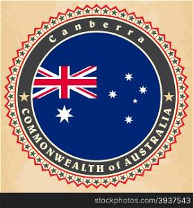 Vintage label cards of Australia flag. Vector illustration