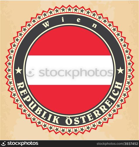 Vintage label cards of Austria flag. Vector