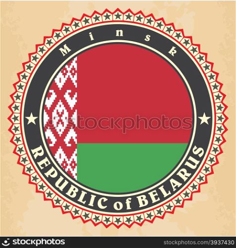 Vintage label cards of Belarus flag. Vector