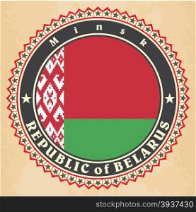 Vintage label cards of Belarus flag. Vector