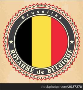 Vintage label cards of Belgium flag. Vector