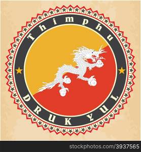 Vintage label cards of Bhutan flag. Vector illustration
