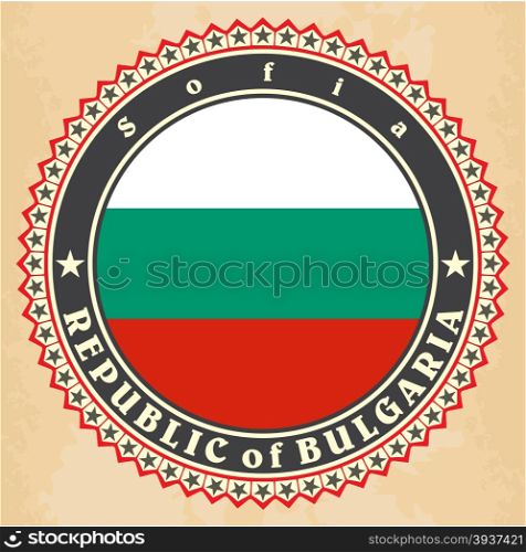 Vintage label cards of Bulgaria flag. Vector
