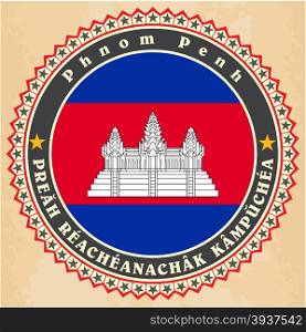 Vintage label cards of Cambodia flag. Vector illustration