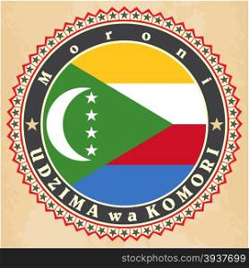 Vintage label cards of Comoros flag. Vector illustration