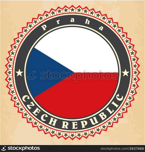 Vintage label cards of Czech Republic flag. Vector