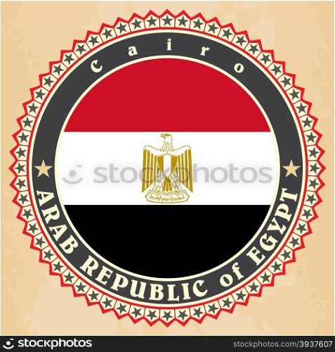 Vintage label cards of Egypt flag. Vector illustration