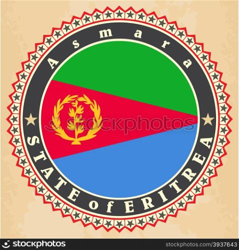 Vintage label cards of Eritrea flag. Vector illustration