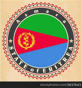 Vintage label cards of Eritrea flag. Vector illustration
