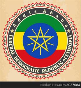 Vintage label cards of Ethiopia flag. Vector illustration