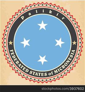 Vintage label cards of Federated States of Micronesia flag. Vector illustration