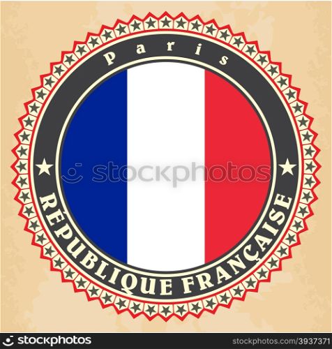 Vintage label cards of France flag. Vector
