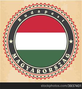 Vintage label cards of Hungary flag. Vector