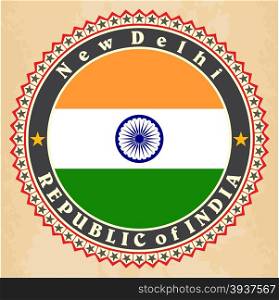 Vintage label cards of India flag. Vector illustration