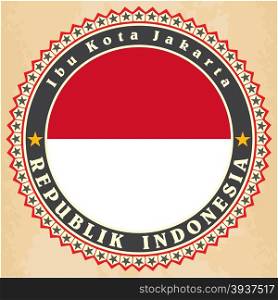 Vintage label cards of Indonesia flag. Vector illustration