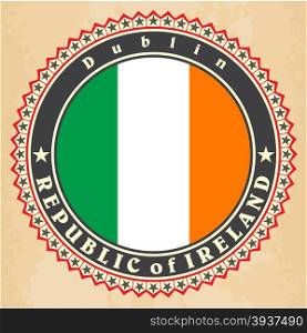 Vintage label cards of Ireland flag. Vector