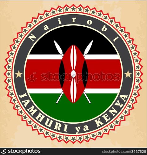 Vintage label cards of Kenya flag. Vector illustration