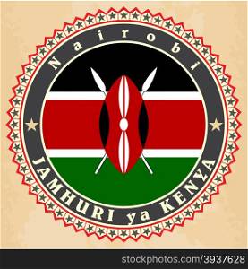Vintage label cards of Kenya flag. Vector illustration