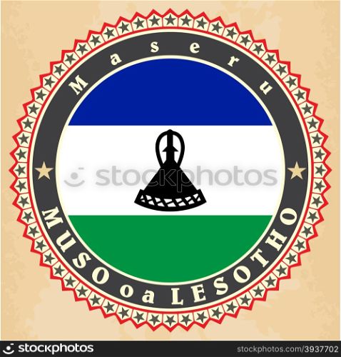 Vintage label cards of Lesotho flag. Vector illustration