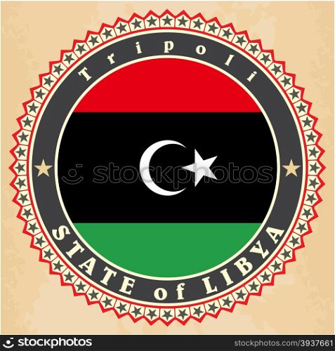 Vintage label cards of Libya flag. Vector illustration
