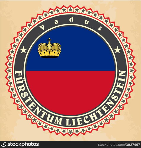 Vintage label cards of Liechtenstein flag. Vector