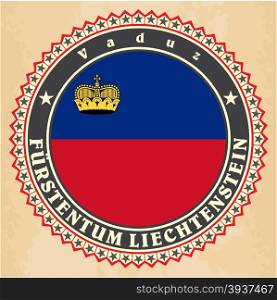 Vintage label cards of Liechtenstein flag. Vector