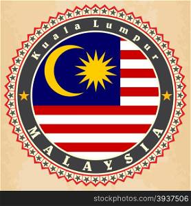 Vintage label cards of Malaysia flag. Vector illustration
