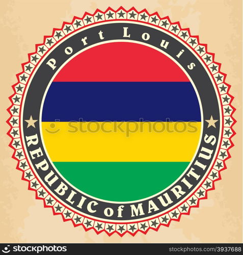 Vintage label cards of Mauritius flag. Vector illustration