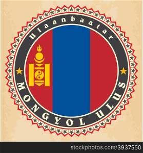 Vintage label cards of Mongolia flag. Vector illustration