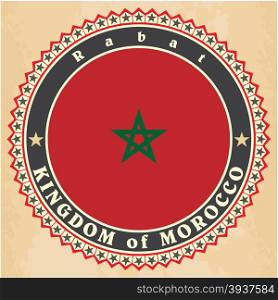 Vintage label cards of Morocco flag. Vector illustration