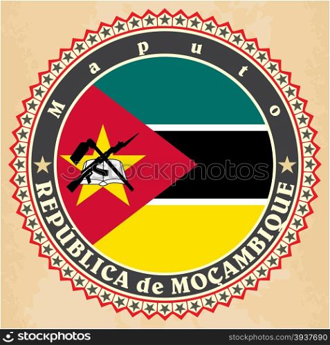 Vintage label cards of Mozambique flag. Vector illustration